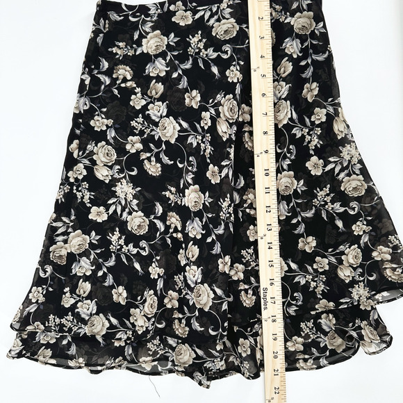 VTG Express Silk Flare Skirt Petite Dark Floral Whimsygoth Fairygrunge Layered - Picture 4 of 6